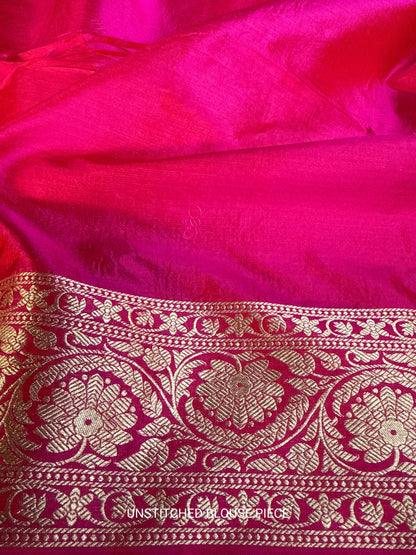 Handwoven Pink Brocade Shikargah Banarasi Saree