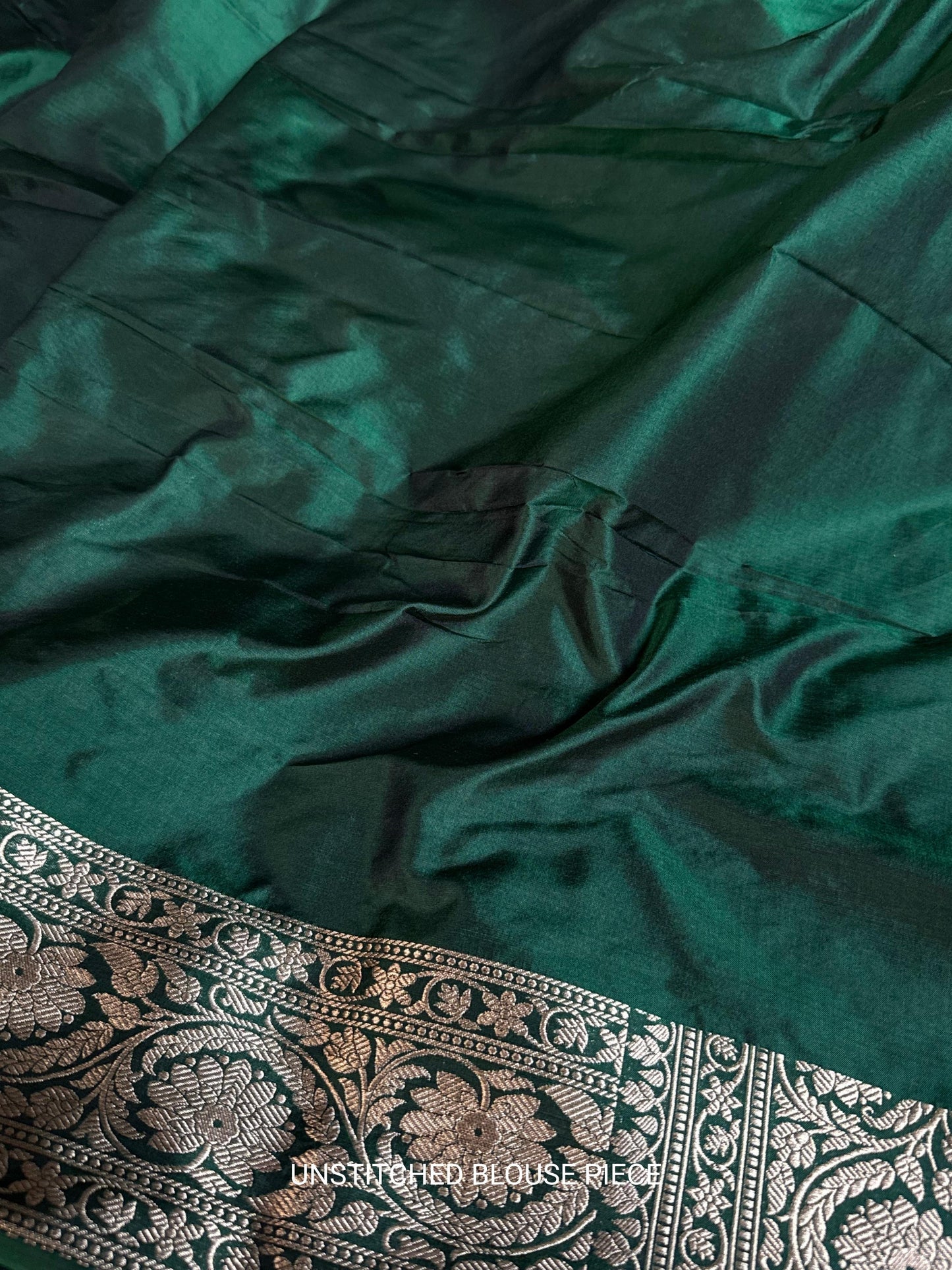 Handwoven Bottle Green Brocade Shikargah Banarasi Saree