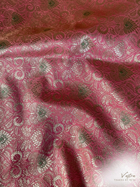 Handwoven Pink Silk Meenakari Fabric Thaan