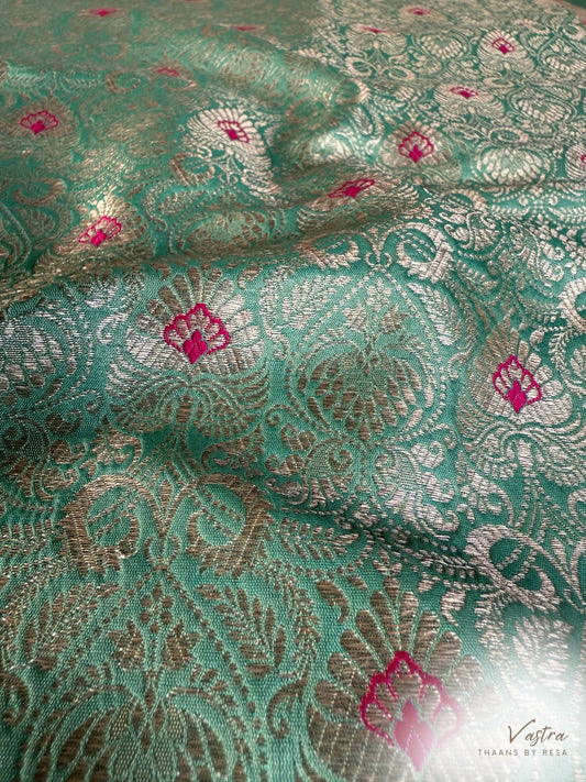 Handwoven Aqua Silk Meenakari Fabric Thaan