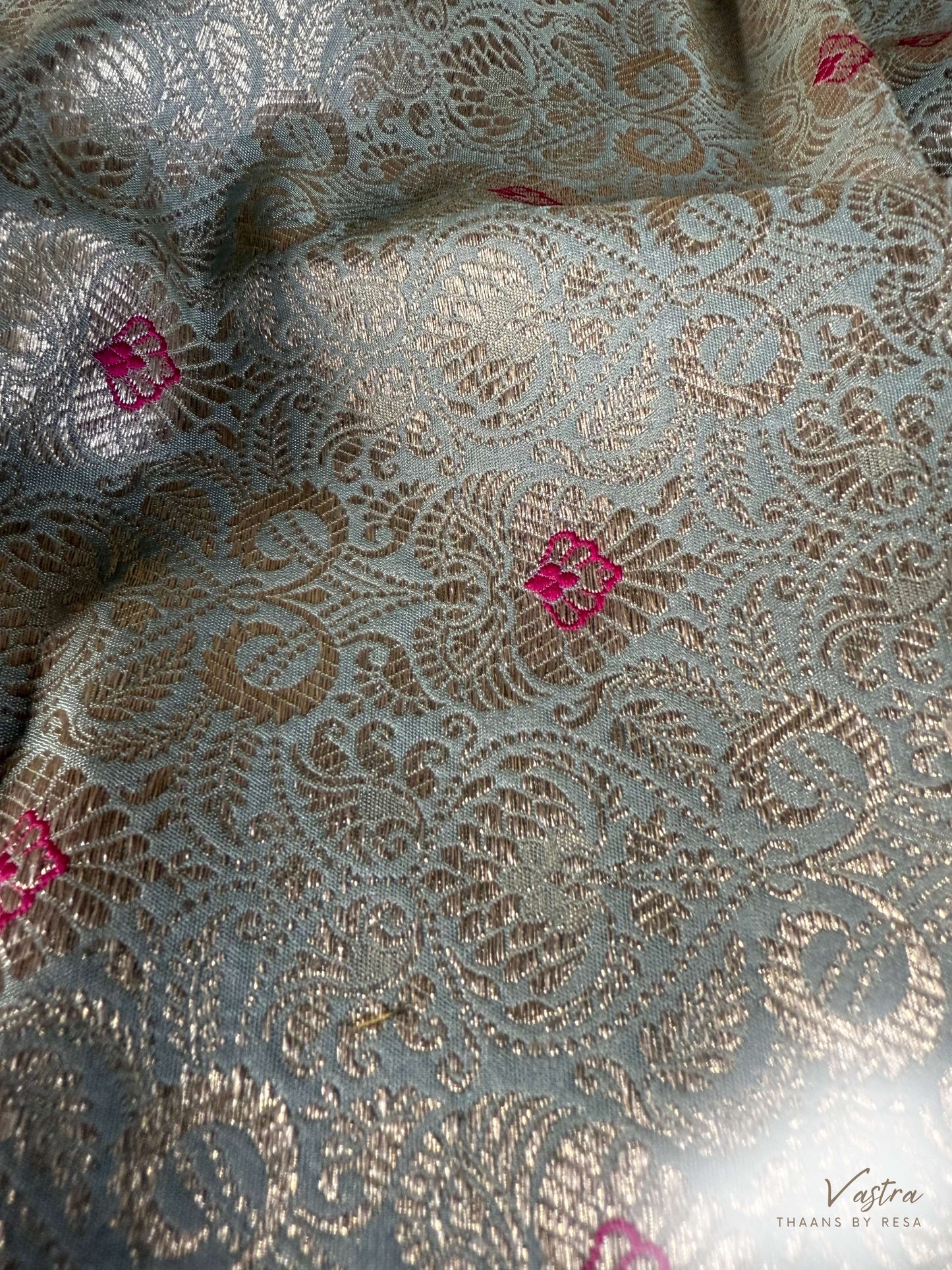 Handwoven Powder Blue Silk Meenakari Fabric Thaan