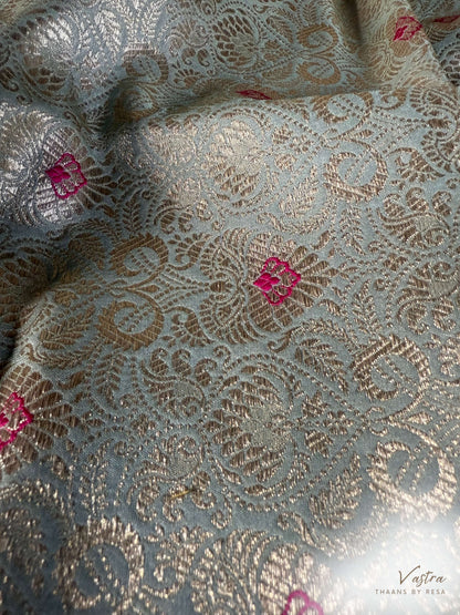 Handwoven Powder Blue Silk Meenakari Fabric Thaan