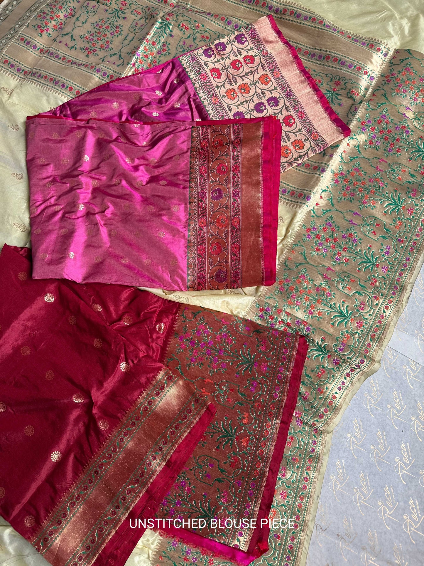 Handwoven Ivory Silk Paithani Banarasi Saree