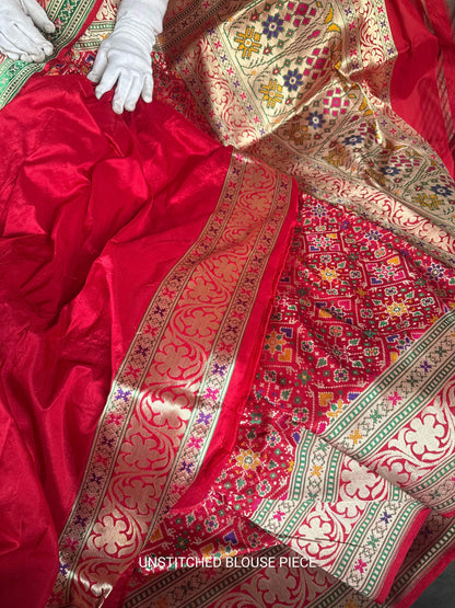 Handwoven Katan Silk Red Patola Saree