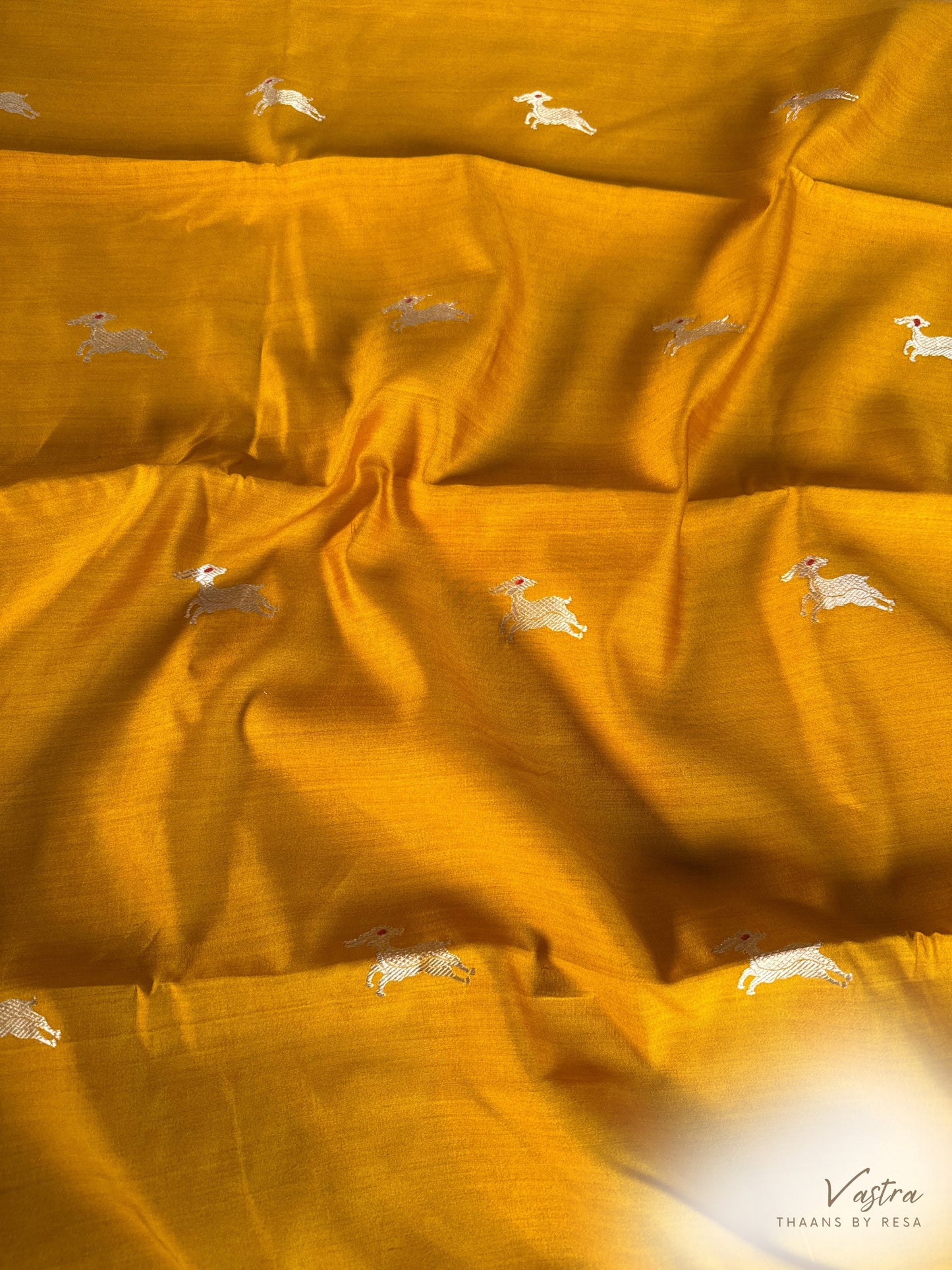 Handwoven Mustard Chinniya Silk Giraffe Fabric Thaan