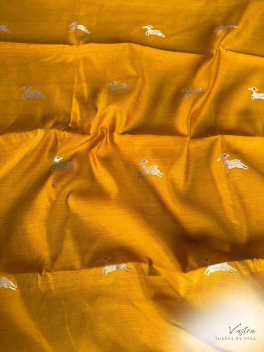 Handwoven Mustard Chinniya Silk Giraffe Fabric Thaan