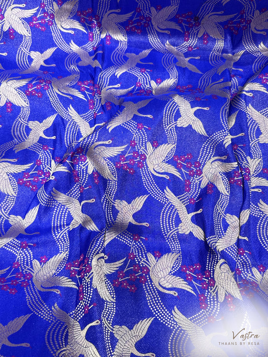 Handwoven Blue Silk Bird Motifs Jaal Meenakari Fabric Thaan