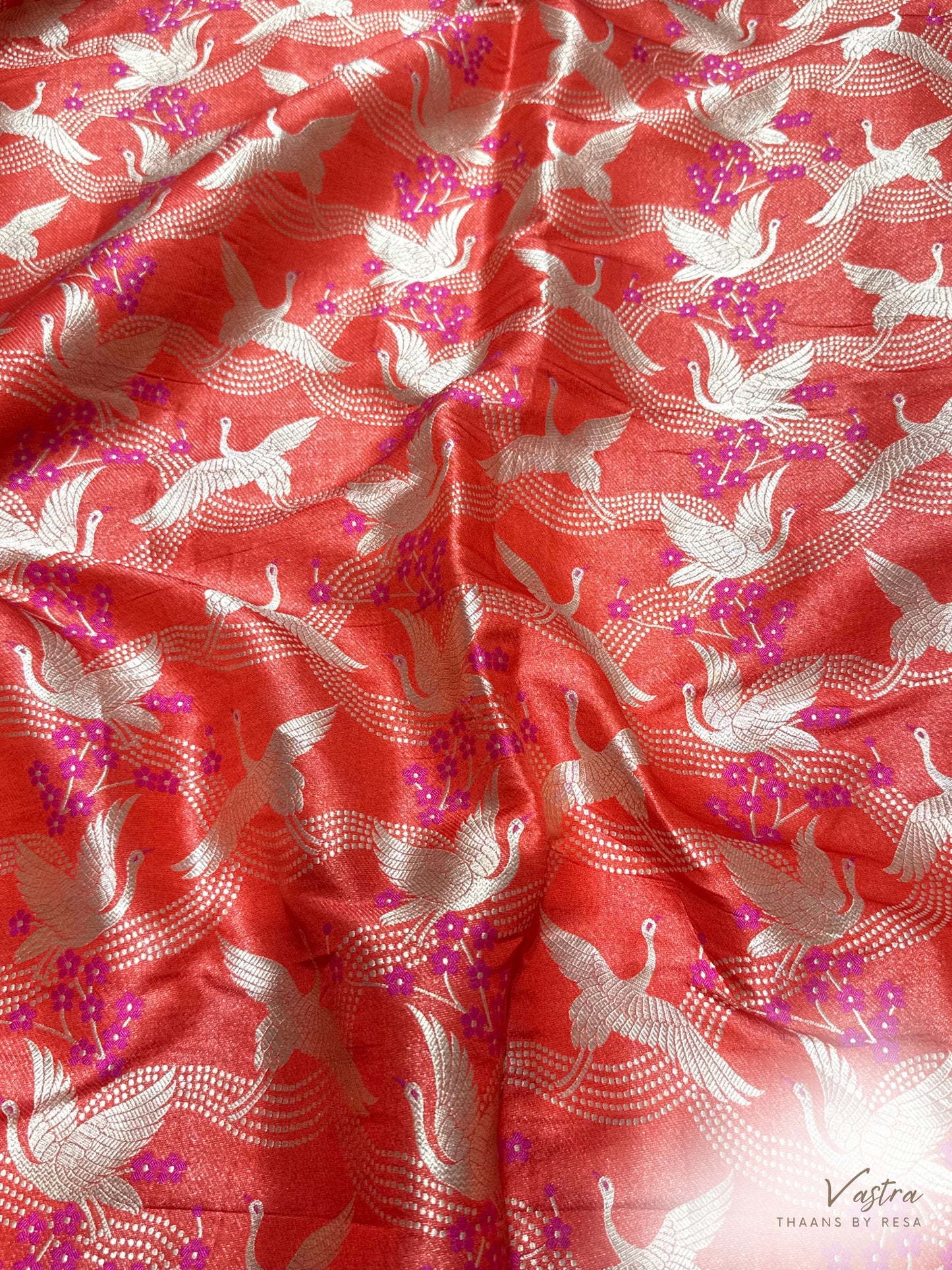 Handwoven Crimson Bird Silk Fabric Thaan