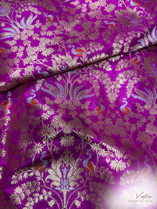 Handwoven Magenta Silk Bird Motifs Jaal Meenakari Fabric Thaan