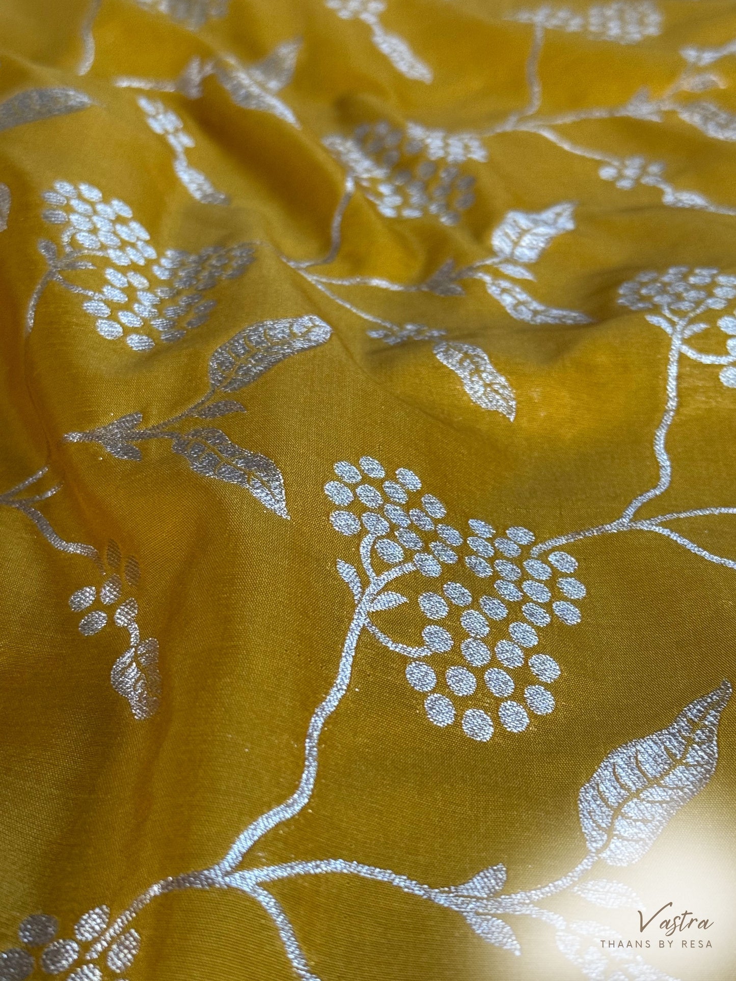 Handwoven Yellow Silk Jaal Fabric Thaan