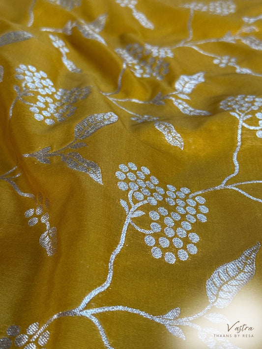 Handwoven Yellow Silk Jaal Fabric Thaan