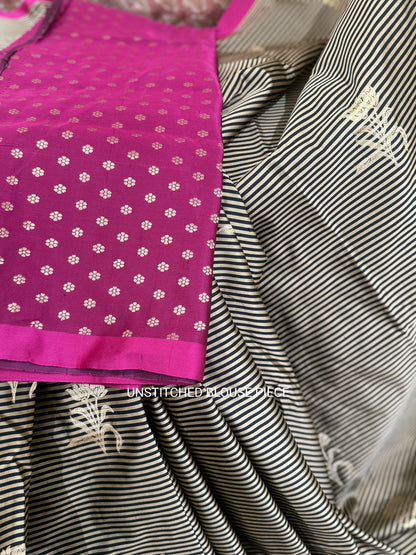 Handwoven Satin Silk Striped Kadhwa Banarasi Saree