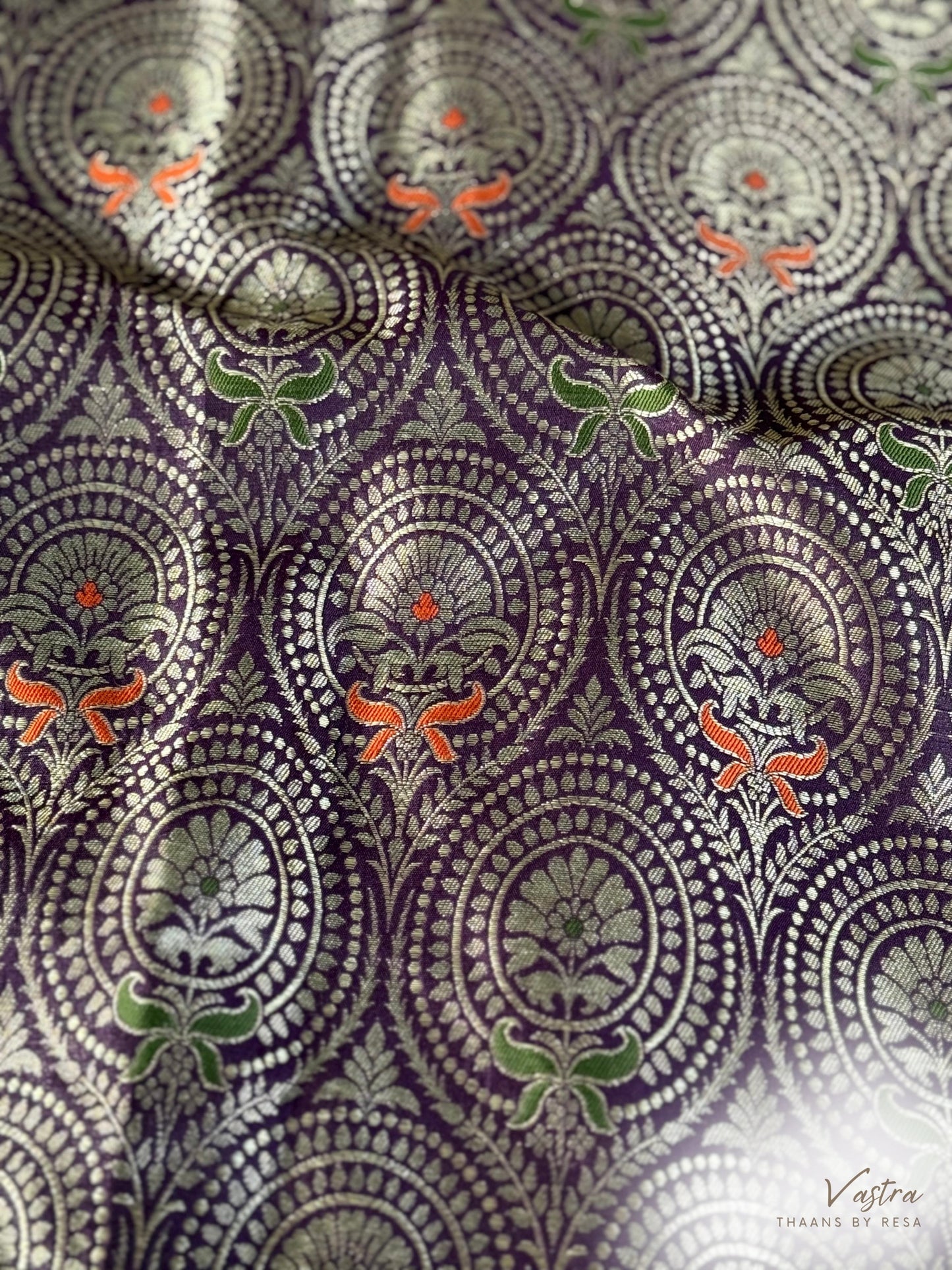 Handwoven Purple Silk Brocade Meenakari Fabric Thaan