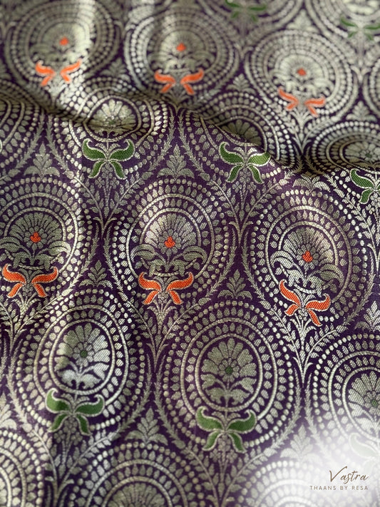 Handwoven Purple Silk Brocade Meenakari Fabric Thaan