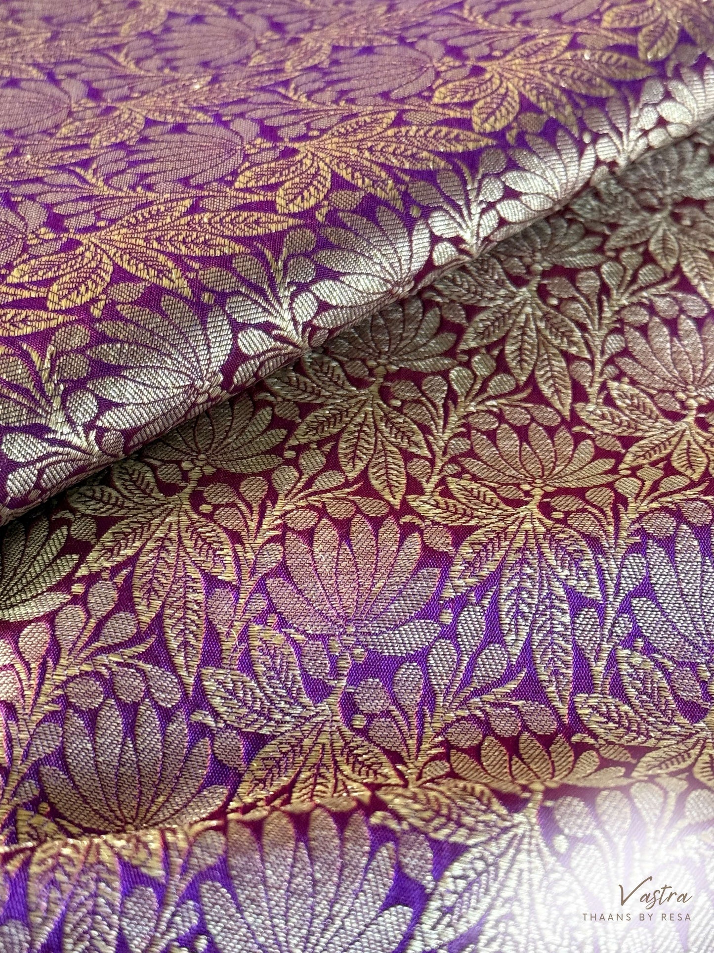 Handwoven Purple Silk Brocade Fabric Thaan