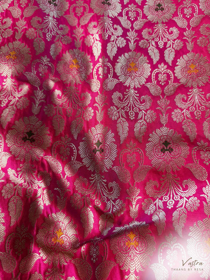 Handwoven Pink Silk Meenakari Jaal Fabric Thaan