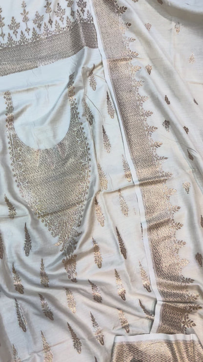 Handwoven Dyeable Copper Zari Monga Silk Suit Set