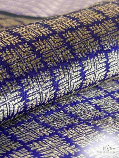 Handwoven Indigo Silk Abstract Brocade Thaan