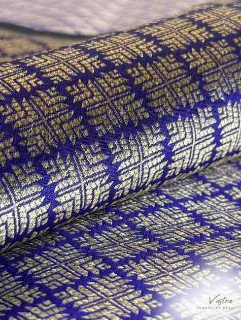 Handwoven Indigo Silk Abstract Brocade Thaan