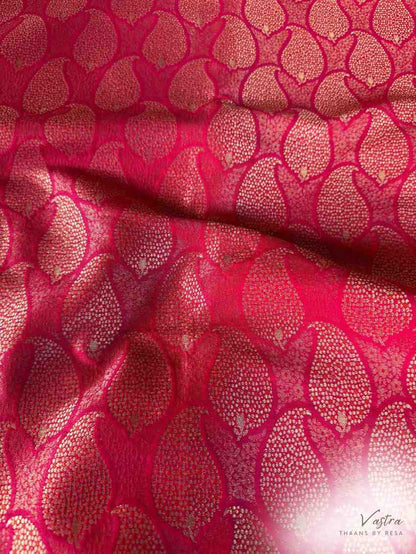 Handwoven Pink Silk Paisley Brocade Meenakari Thaan