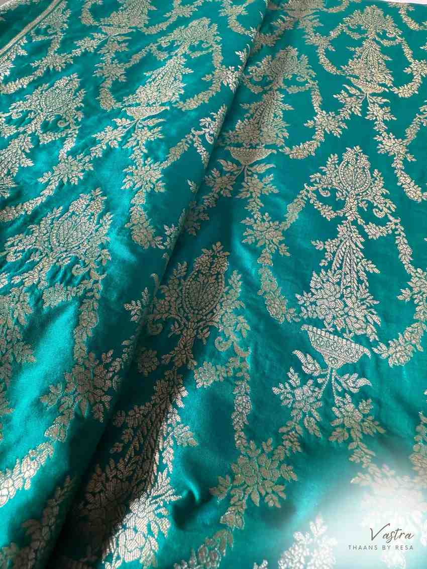 Handwoven Teal Green Silk Jaal Fabric Thaan