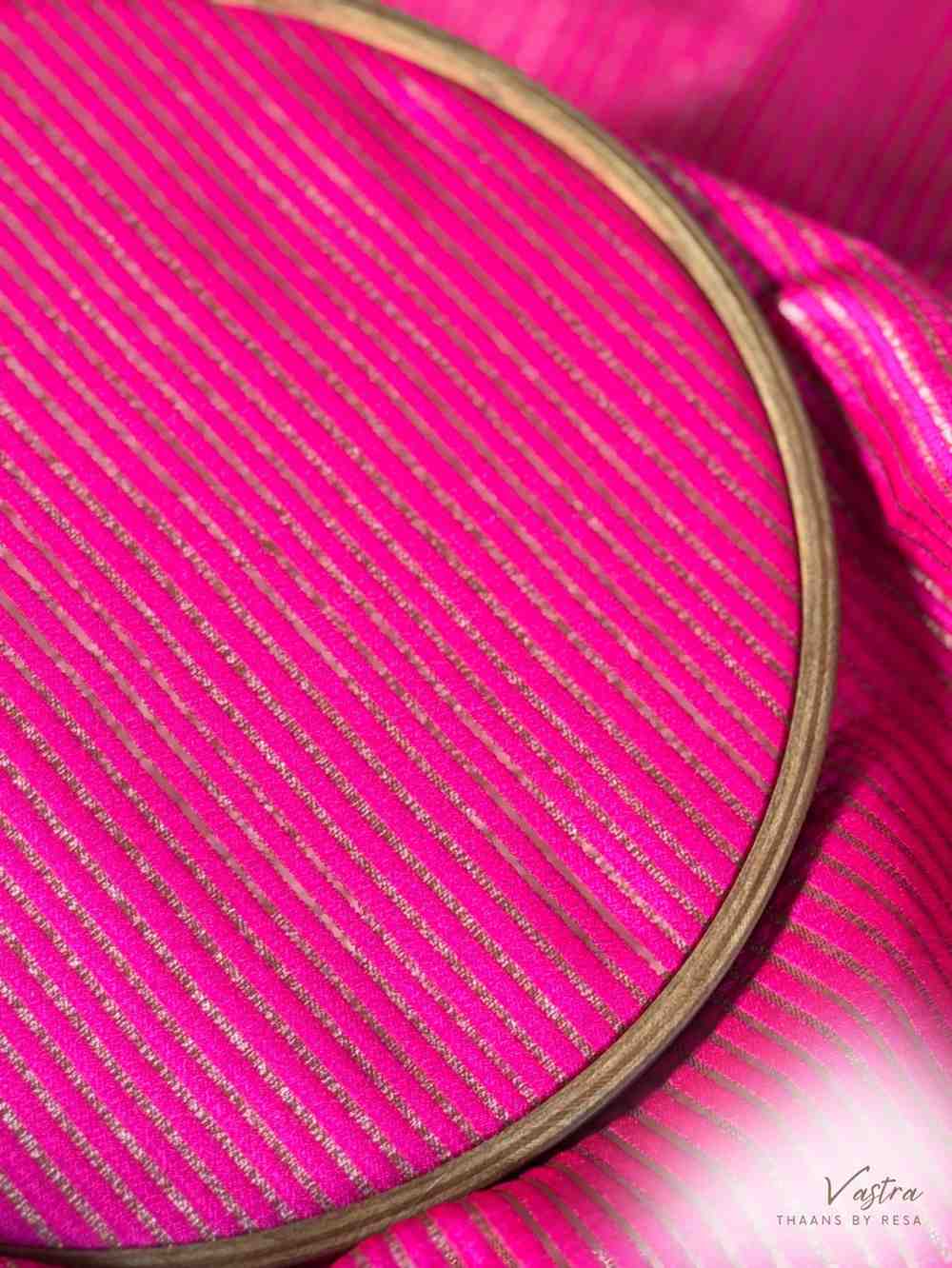 Handwoven Pink Silk Stripe Fabric Thaan