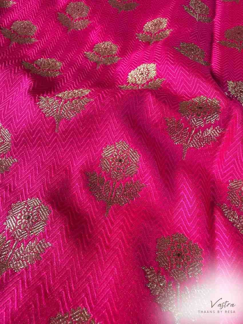 Handwoven Pink Silk Tanchoi Boota Fabric Thaan