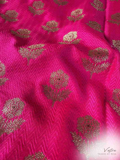 Handwoven Pink Silk Tanchoi Boota Fabric Thaan