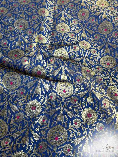 Handwoven Blue Silk Jaal Meenakari Fabric Thaan