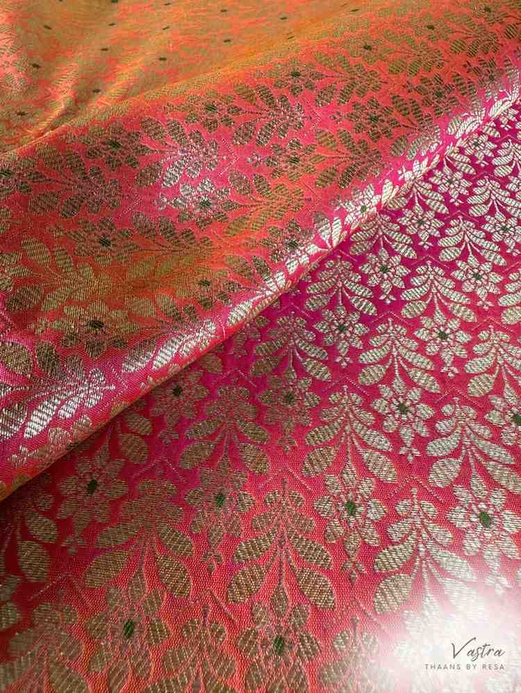 Handwoven Peach Silk Meenakari Fabric Thaan