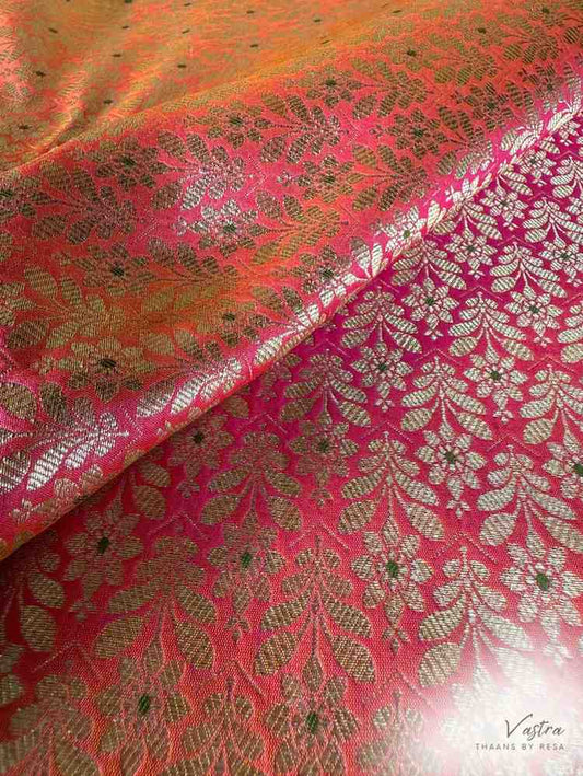 Handwoven Peach Silk Meenakari Fabric Thaan