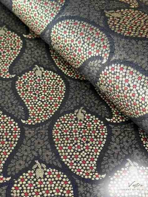 Handwoven Black Silk Paisley Brocade Meenakari Thaan