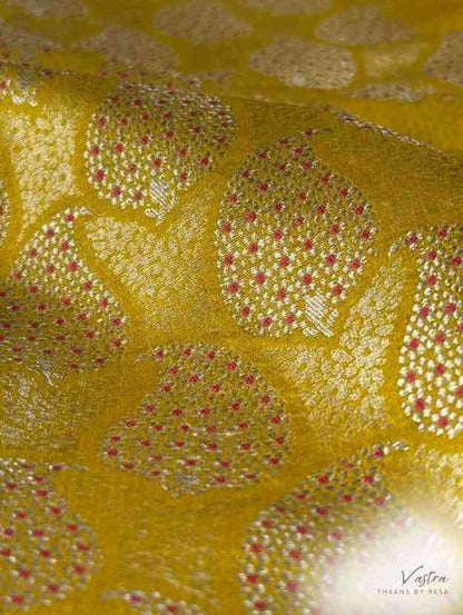 Handwoven Golden Silk Paisley Brocade Meenakari Thaan