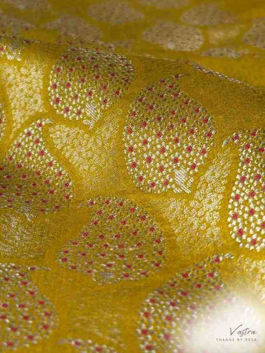 Handwoven Golden Silk Paisley Brocade Meenakari Thaan