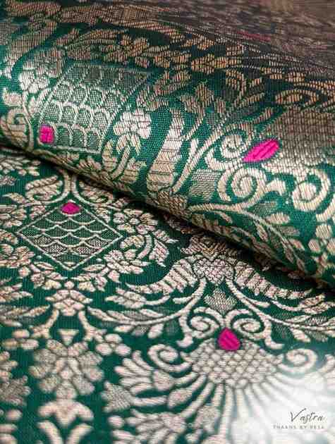 Handwoven Bottle Green Meenakari Brocade Thaan